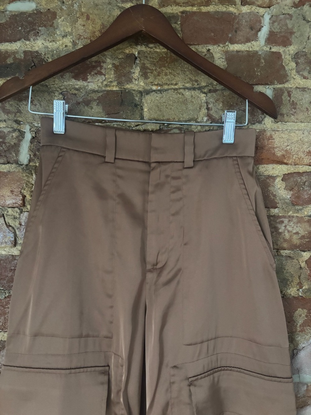 Abercrombie & Fitch Wide-Leg Satin Cargo Pants - Picture 2 of 4